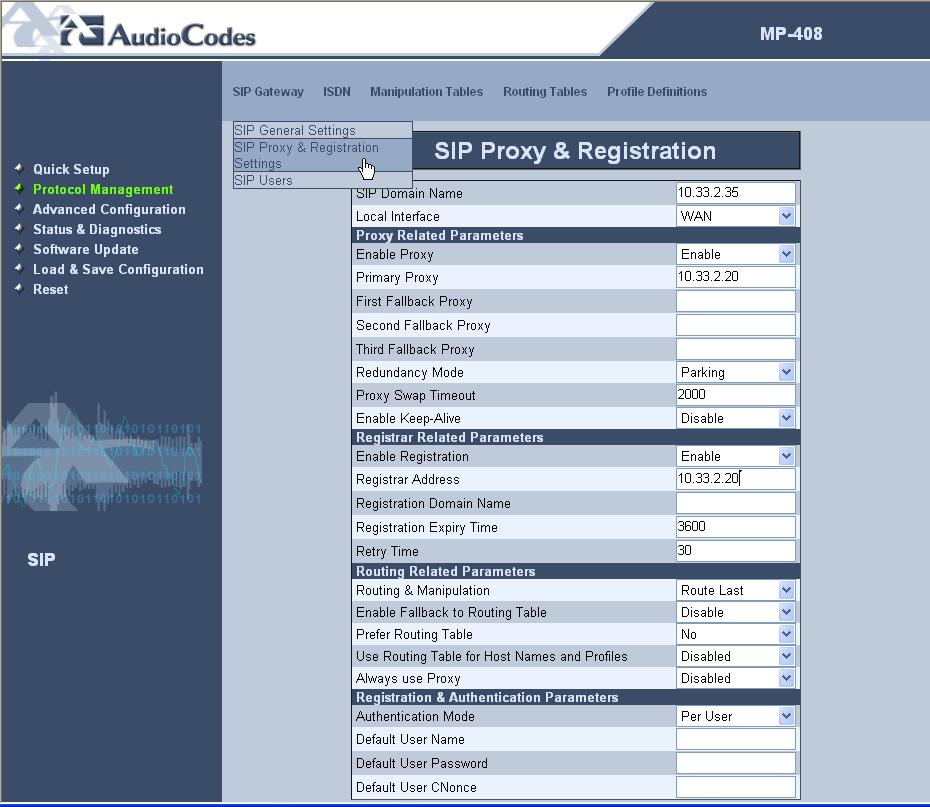 MediaPack BRI Series Figure 4-11: SIP Proxy & Registration Screen 4. In the 'SIP Proxy & Registration' screen, perform the following: a.