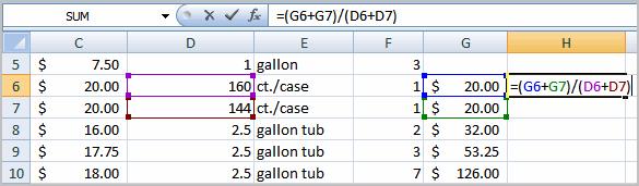 Type an open parenthesis, or ( Click on the first cell to be included in the formula (G6, for example). Type the addition sign (+) to let Excel know that an add operation is to be performed.