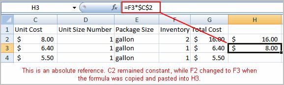 Click on the second cell in the formula (C2, for example). Add a $ sign before the C and a $ sign before the 2 to create an absolute reference. Copy the formula into H3.