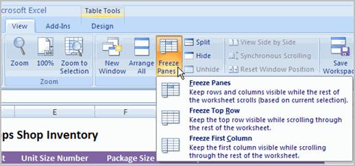 Choose Freeze Panes. A thin, black line appears below everything that is frozen in place. Scroll down in the worksheet to see the pinned rows.