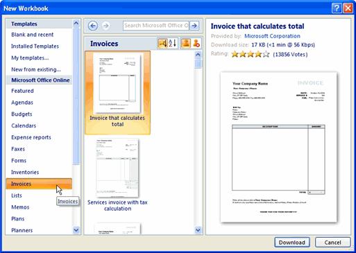 To Create New Workbooks Using Templates on Office Online: Open Excel. Click Microsoft Office Button. Select New. The New Workbook Dialog Box appears.