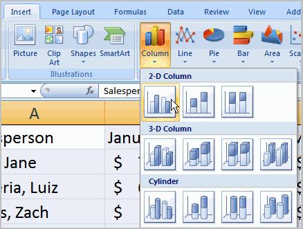 Select the worksheet you want to work with. In this example, we use the Summary worksheet. Select the cells that you want to chart, including the column titles and the row labels.