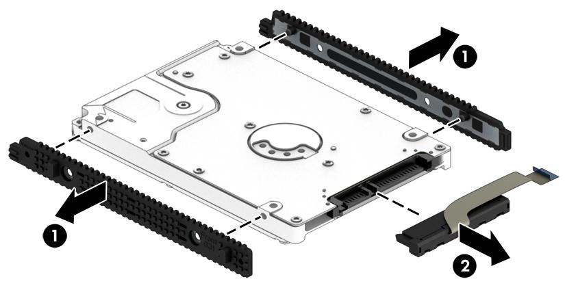 5. If it is necessary to replace the hard drive cable, slide the cable (2) off of the front end of the hard drive. TouchPad Reverse this procedure to reassemble and install the hard drive.
