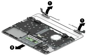 5. Slide the keyboard/top cover (2) forward and separate it from the display assembly. 6. If it is necessary to replace the display bezel: a.