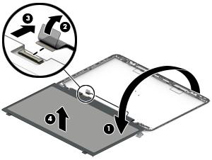 8. If it is necessary to replace the display panel cable: NOTE: The display panel cable includes the webcam/microphone module cable. a. Remove the display bezel. b. Remove the display panel. c. Disconnect the display panel cable (1) from the webcam/microphone module.