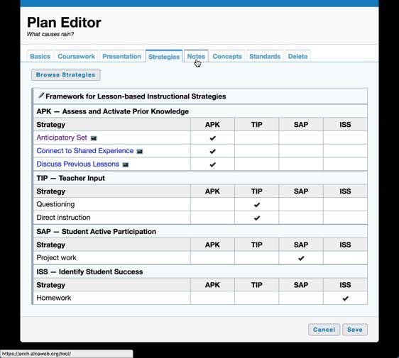 Check the specific Strategies to be used in the Plan s instruction Note that a Strategy can be linked to a Professional Plan that provides help or guidance in