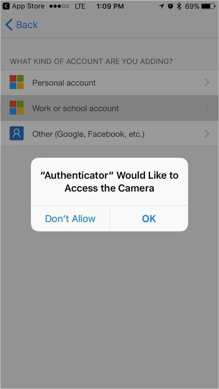 8. A pop up box will appear asking, Authenticator Would Like to Access the Camera?
