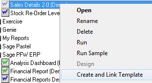 5. Right select on the Report again and select Create & Link Template 6.