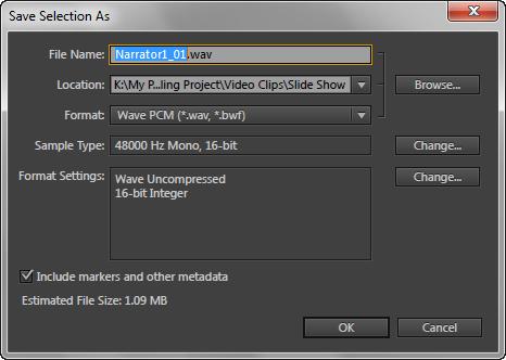 Adobe Audition 5. Choose File > Save Selection As. The Save Selection As dialog box appears (Figure 3). Audition creates a new file based on your selection.