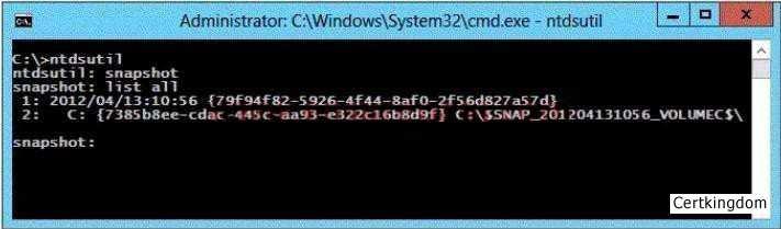 A. %Systemroot%\SYSVOL B. %Programdata%\Microsoft C. %Systemroot%\NTDS D. %Systemdrive% Correct Answer: C /Reference: QUESTION 156 Your network contains an Active Directory domain named contoso.com.