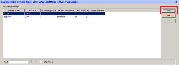 Creating the RADIUS-enabled AAA Server Group and its Servers 1. Open Cisco Adaptive Security Device Manager (ASDM) for Cisco ASA. 2.