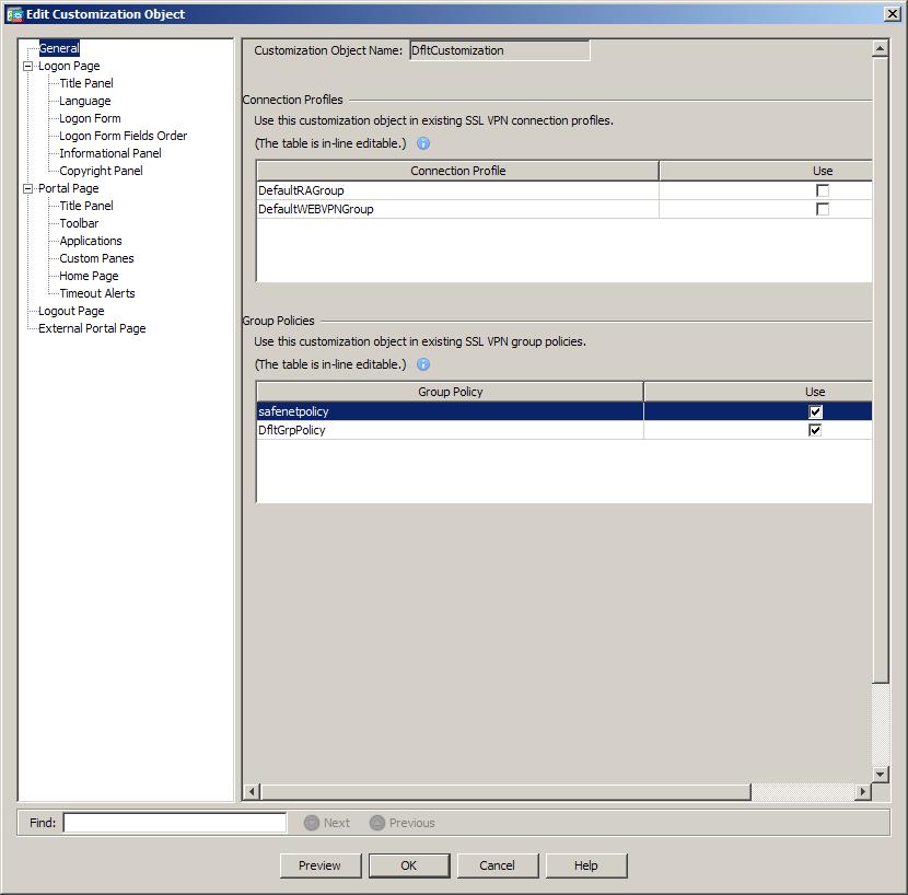 10. On the Edit Customization Object window, in the right pane, under Group Policies, select an