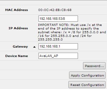 Changing The Configuration - Step by Step Please be aware that if you change the IP Address or User Password and forget their new values, you have locked yourself out of the browser interface.