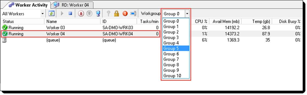 To move the worker, perform the following steps: 1. Select the worker you want to move. 2. Select the down arrow on the Workgroup drop-down and select the group to which you want to move the worker.