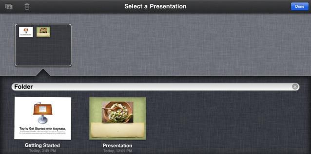 Creating Folders To organize your presentations into folders, touch and hold any presentation, then drag it on top of another. Then create a name for your folder.