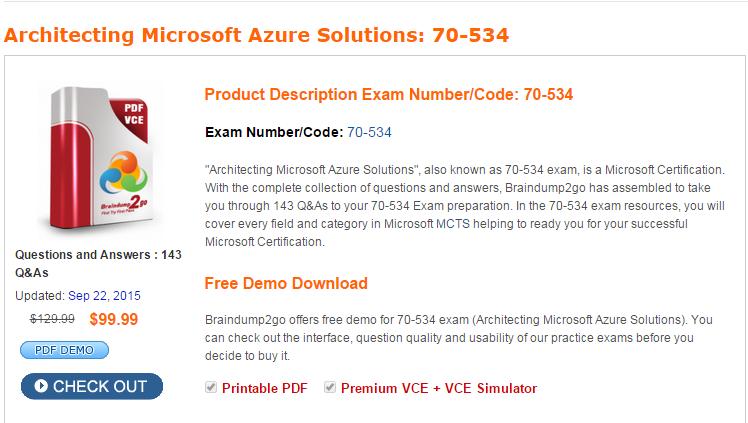 Exam Code: 70-534 Exam Name: Architecting Microsoft Azure Solutions Certification Provider: Microsoft