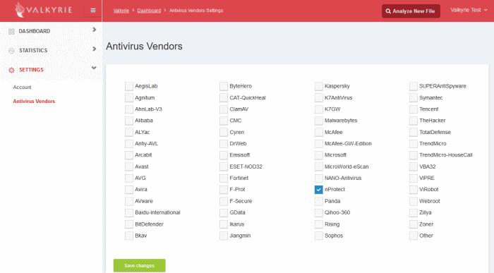Select the vendor(s) that you are currently using or deselect a vendor. Click the 'Save Changes' button. The information will be updated.