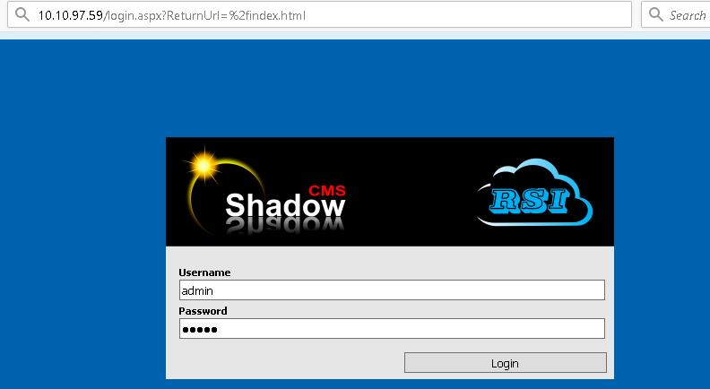 6.2. Administer CDR Driver Log in the Shadow CMS web management by entering its IP address into an internet browser as shown in the