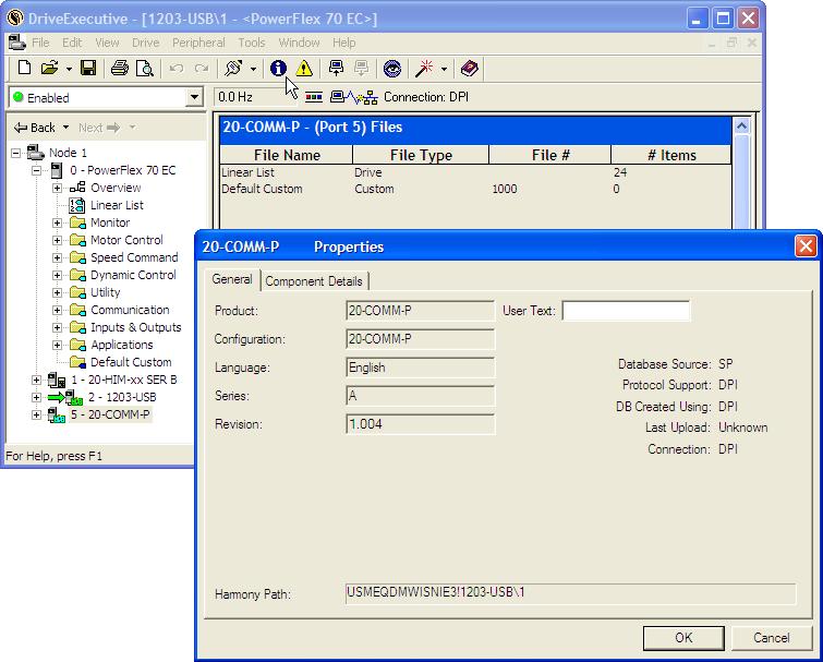4 20-COMM-P Profibus Adapter Firmware v1.006 Using DriveExecutive 1. Launch DriveExecutive and go online (via 1203-USB or 1203-SSS converter) with the drive that is connected to the adapter. 2. In the DriveExecutive treeview, click on the 20-COMM-P adapter as shown in Figure 2.