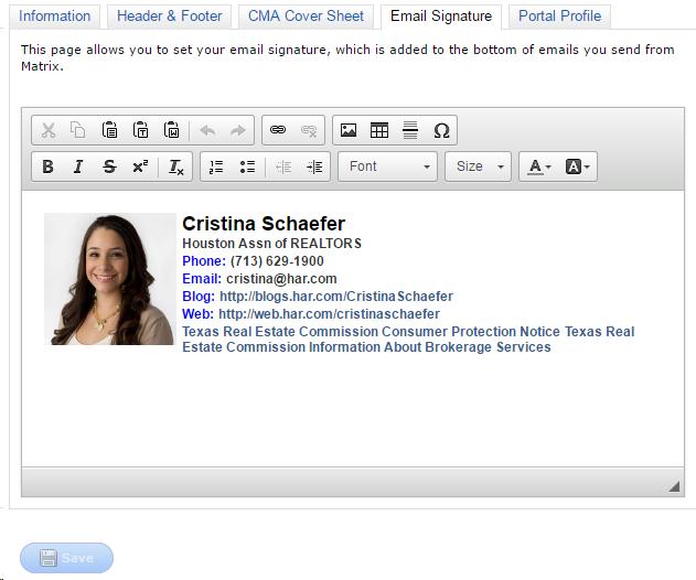 My Matrix 10 2c. CMA Cover Sheet: manage how you would like your contact information to appear on a CMA cover page.