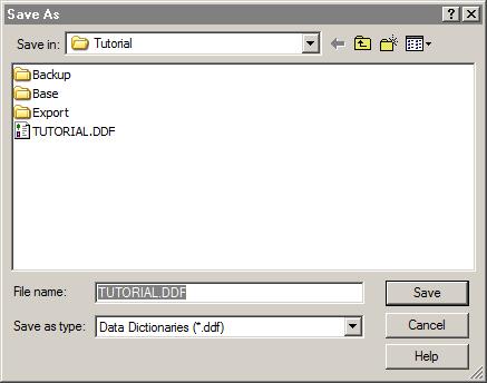 3 Tutorial 30.1 Saving the data dictionary For the purposes of this tutorial, save the data dictionary with a different name to tutorial.ddf. 1. From the File menu choose Save As.