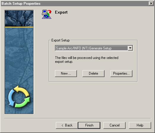 3 Tutorial 16. Click Next. The Export page appears: It displays the options for the export part of the batch process. 17.