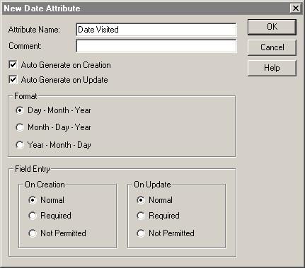 3 Tutorial 5. In the Format field, select the Day Month Year option: 6. Click OK to return to the New Attribute Type dialog. 7. Click Close to return to the main Data Dictionary Editor screen.