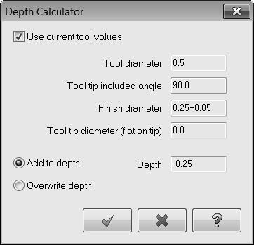 SPOT DRILL THE HOLE TUTORIAL #31 19.3 Linking Parameters Choose Linking Parameters, ensure clearance is enabled and set the Top of stock to zero. To input the depth select the Calculator icon.