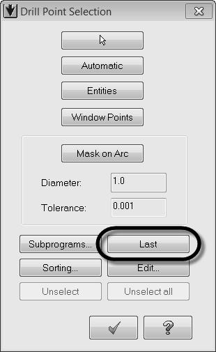 TUTORIAL #31 TAP THE HOLE STEP 21: TAP THE HOLE Tap cycle Taps right or left internal threaded holes. Toolpath Preview: Toolpaths Drill In the Drill Point Selection dialog box choose the option Last.