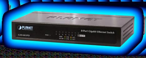 GSD-803PD 8-PORT 10/100/1000MBPS GIGABIT ETHERNET PD SWITCH (BUILT-IN POE SPLITTER) Gigabit Plug & Play AUTO Negotiation PD Jumbo Frame Metal Made Application: Specify the GSD-803 when customers are