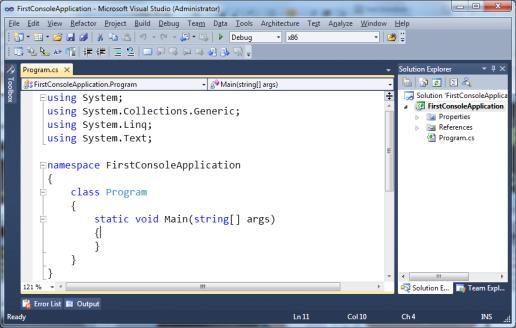 4. Visual Studio creates some source code for you