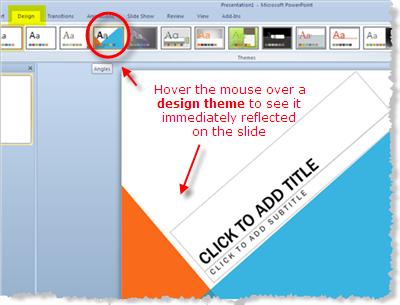 To access these themes click on the Design Tab