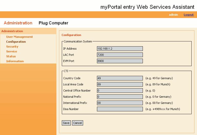 Integration of external phone directories By entering a URL/hyperlink, an external phone book on the Internet can be accessed from myportal entry.