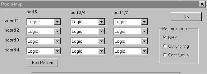 45 Logic Analyzer Software Manual 4.5 Pod Menu Pod Menu Pod Mode setup Select to configure the pods. Edit pattern (Not available on LA-2124) Select this to edit pattern generator data.