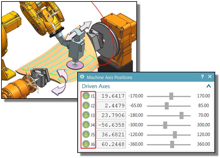 Select Constant Tool Axis from the Mode list. 4. Select from the Target Axis Direction list. 5. Click OK. 6. Click Simulate Machine in the Ribbon Bar. 7.