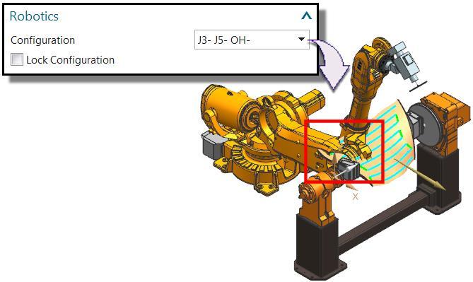 Specify Robot Configuration The robot configuration determines the best way for the robotic arm to reach the part. 1. Click Robot Control. 2.
