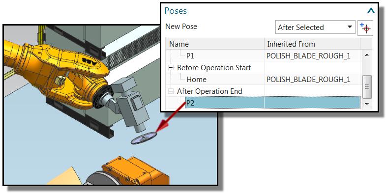 Simulate the operation 1. Select the ROUGH1_SIDE2 operation and click Simulate Machine. 2. Click Play. The operation uses the edited P2 pose as the End. 3.