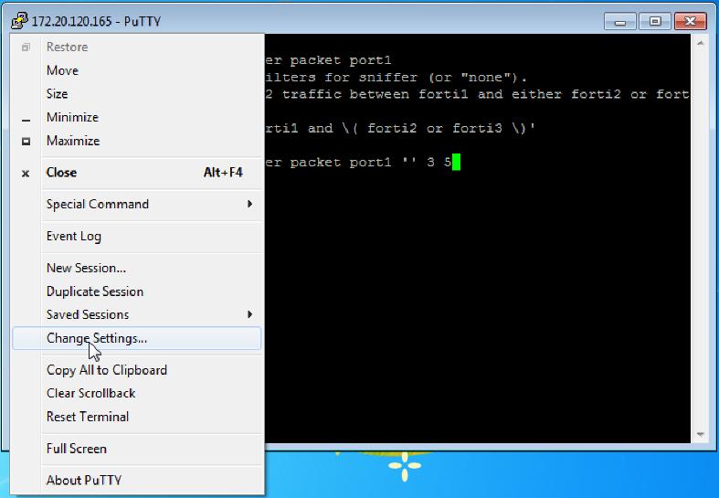 2 Use PuTTY to connect to the FortiScan appliance using either a local serial console, SSH, or Telnet connection. For details, see Connecting to the CLI on page 16.
