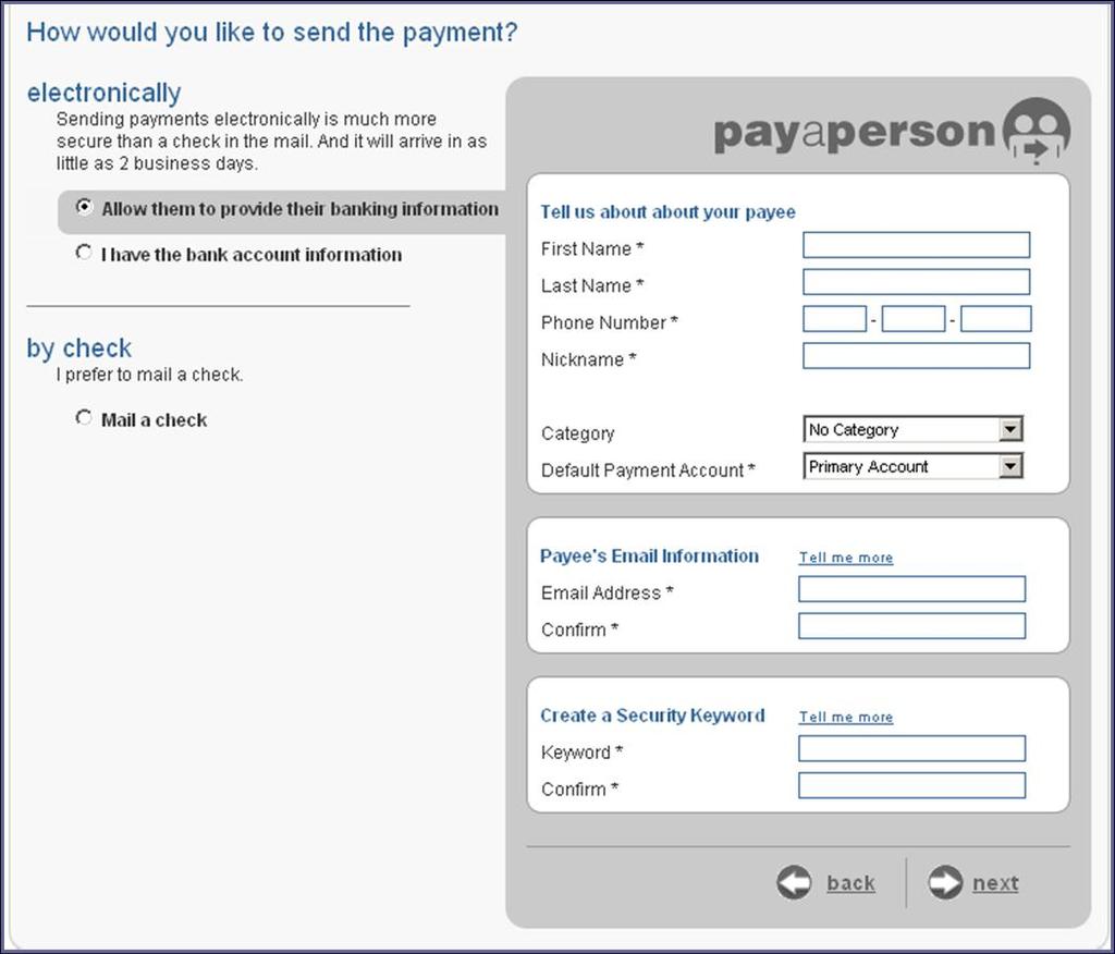 From this screen determine how the payee will receive their