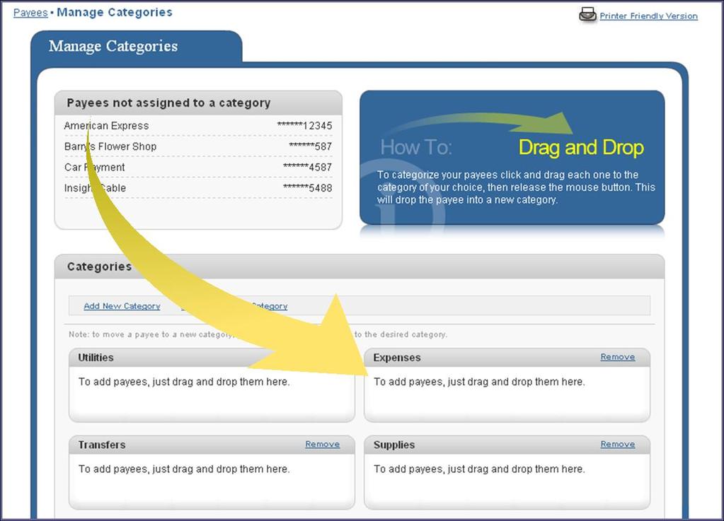 Payees Tab Manage Categories Click the Manage Categories button.