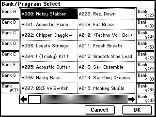 Selecting and playing a program In Program mode you can select a program from banks A G and play it. Here we will show how to select preset programs. Select various programs and hear how they sound.