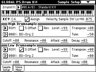 About drum kits Creating a drum kit A drum kit assigns a drumsample (PCM waveform data for a drum) to each key, and specifies adjustments in pitch and level etc. for each sample.
