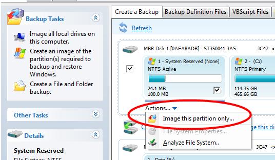 Image one drive or partition You can also choose to image just one drive: