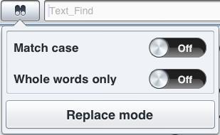 Tap the icon to set the case-sensitive and search by word option, and execute the replace function.