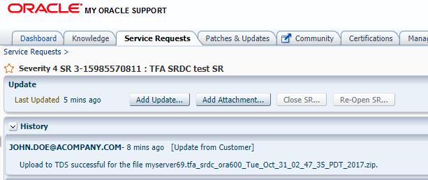 Collection Uploaded to My Oracle Support At the end of the