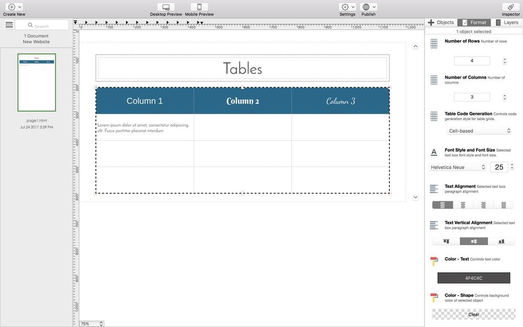 How to apply formatting to table To format a table grid, please see these steps: 1. Select table grid 2. Use the Inspector Panel to apply formatting 3.
