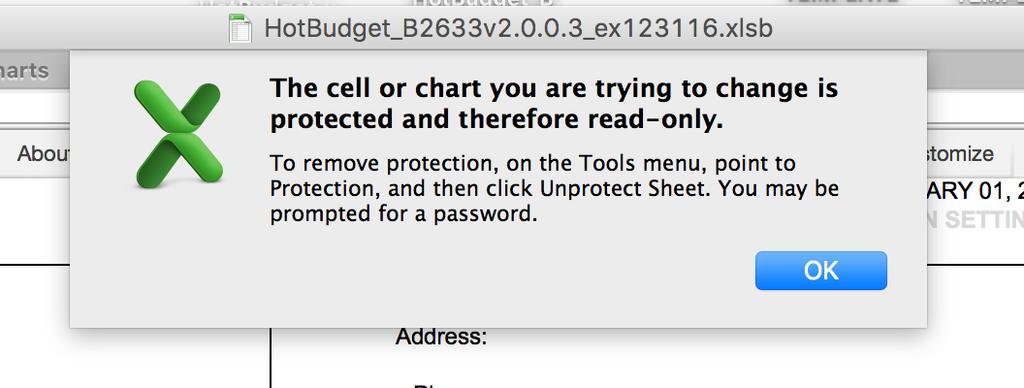 Protection! Warning! It is important to work with the sheets locked. Do not delete any sheets that come with the document by default.