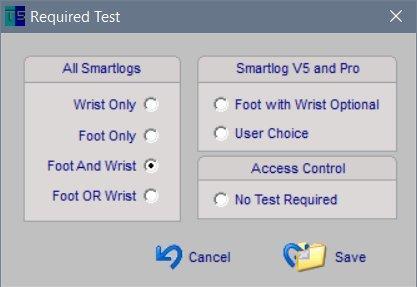Required Test The Required Test determines the type of test that a user must perform at a SmartLog configured for ESD testing. This table describes each of the test requirements.