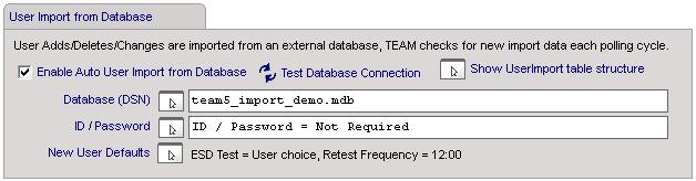 Data Sync - User Import from Database (continued) The User Import from database process allows TEAM5 to synchronize the user list with an external system.