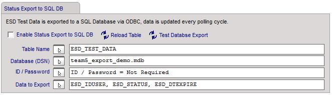 This example uses an Access Database included with TEAM5 This example database includes a table named ESD_STATUS.